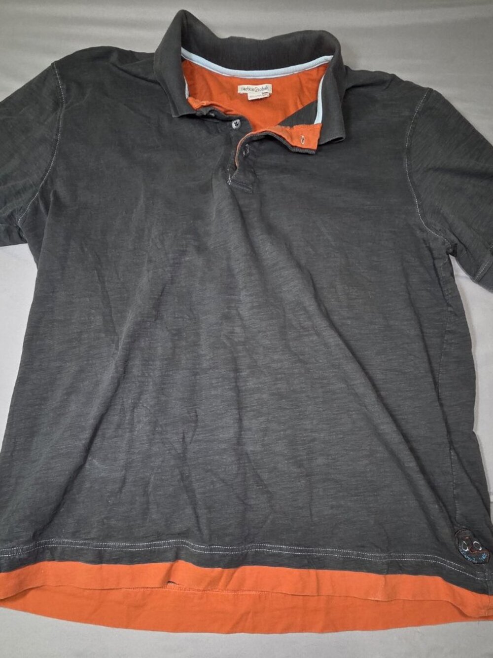 Carbon2Cobalt C2C Charcoal Gray Orange Hem Slub Cotton Polo Mens XL
